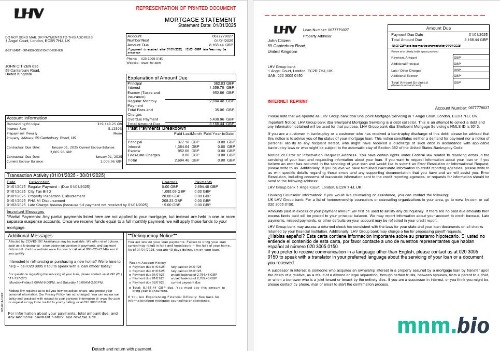 Zjednoczone Królestwo LHV Group Bank wyciąg z kredytu hipotecznego w formatach Word i PDF, 3 strony 1-2